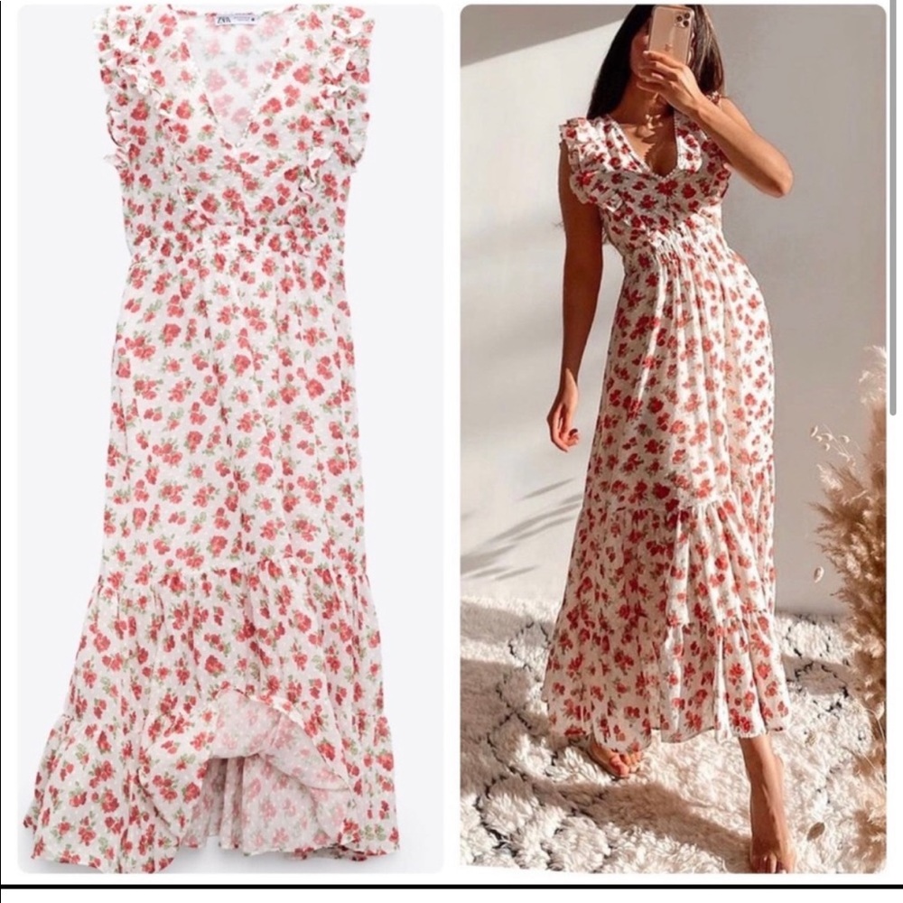 ZARA FLORAL PRINT RUFFLED DRESS